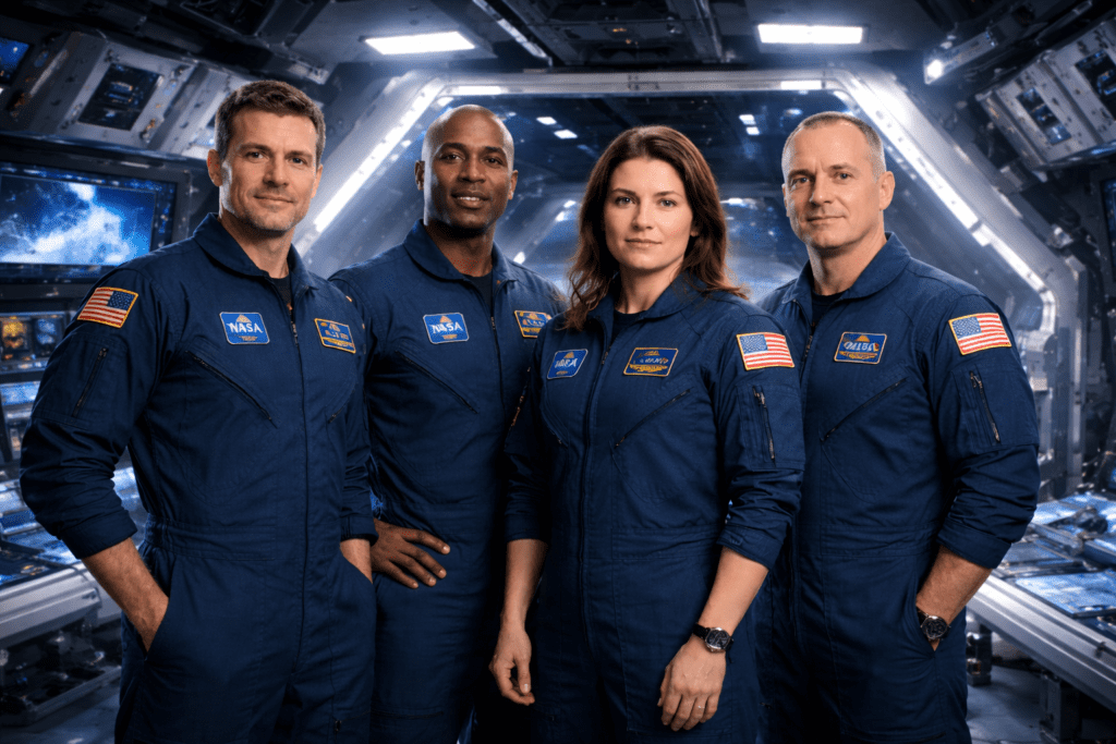 The Crew of the NASA Artemis II Mission 2026 in Training