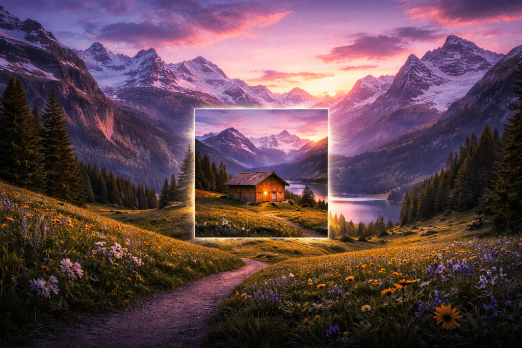 Gemini photo editing prompts used for expanding a 1:1 photo into a cinematic 16:9 landscape.